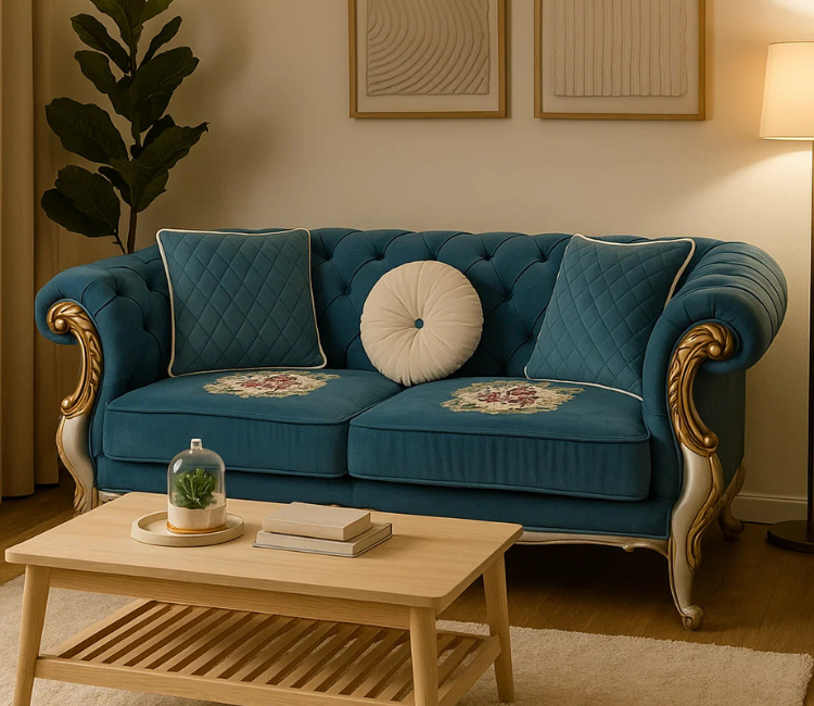 Carolina 2-Seater Teak wood Carving sofa